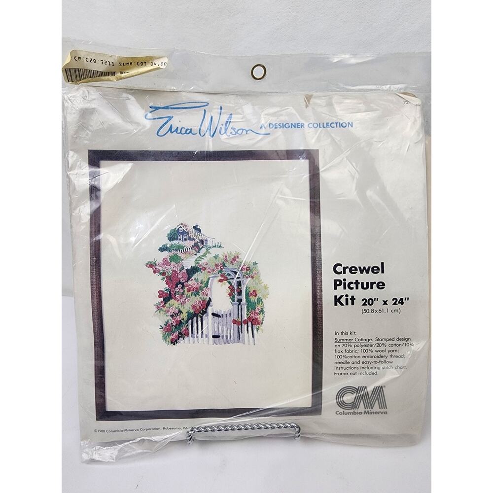 Erica Wilson Crewel Embroidery Kit Needlepoint Picture Summer Cottage Flowers